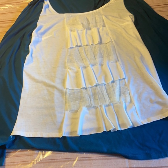 AGB SWEATER Cardigan blouse  TEAL CARDIGAN WITH WHITE INSERT MEDIUM - Picture 2 of 8